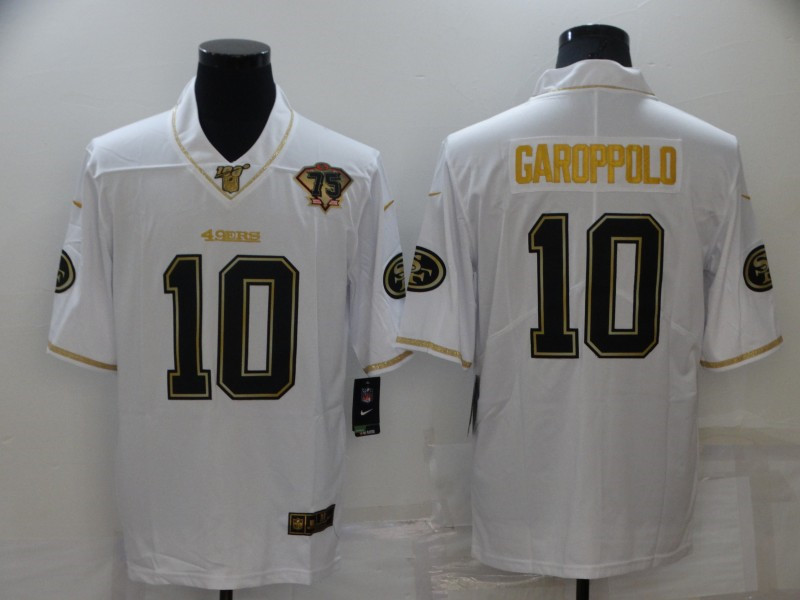 Nike 49ers 10 Jimmy Garoppolo White Gold 75th Anniversary Vapor Limited Jersey
