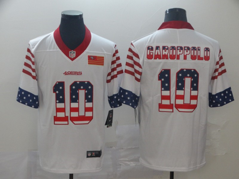 Nike 49ers 10 Jimmy Garoppolo White USA Flag Fashion Limited Jersey