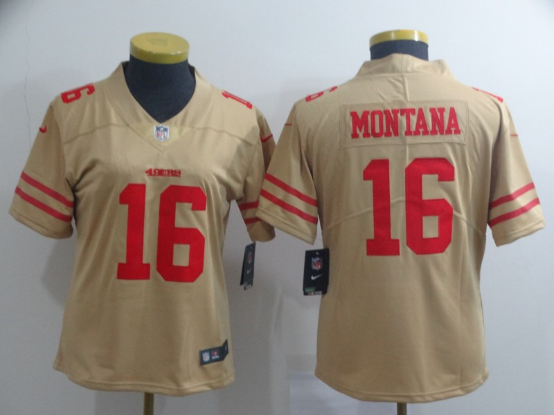 Nike 49ers 16 Joe Montana Cream Women Inverted Legend Limited Jersey