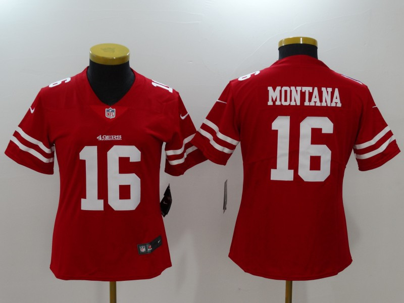  49ers 16 Joe Montana Red Women Vapor Untouchable Player Limited Jersey