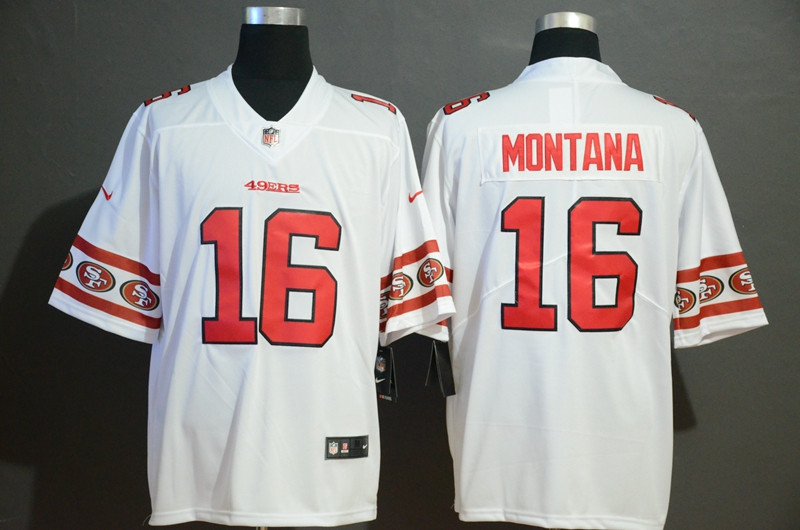 Nike 49ers 16 Joe Montana White Team Logos Fashion Vapor Limited Jersey