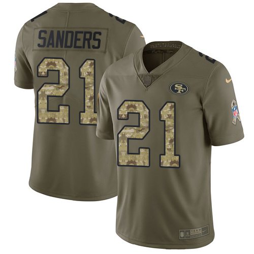  49ers 21 Deion Sanders Olive Camo Salute To Service Limited Jersey