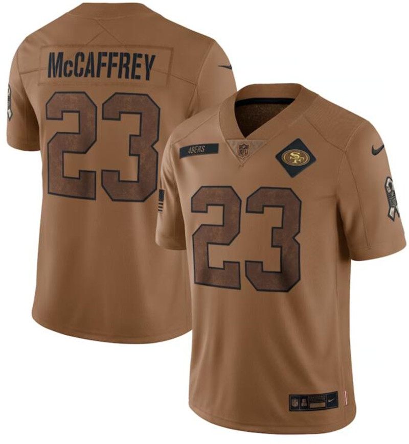 Nike 49ers 23 Christian McCaffrey Brown 2023 Salute To Service Limited Jersey