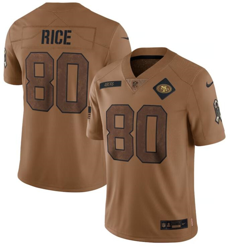 Nike 49ers 80 Jerry Rice Brown 2023 Salute To Service Limited Jersey