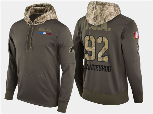  Aavalanche 92 Gabriel Landeskog Olive Salute To Service Pullover Hoodie