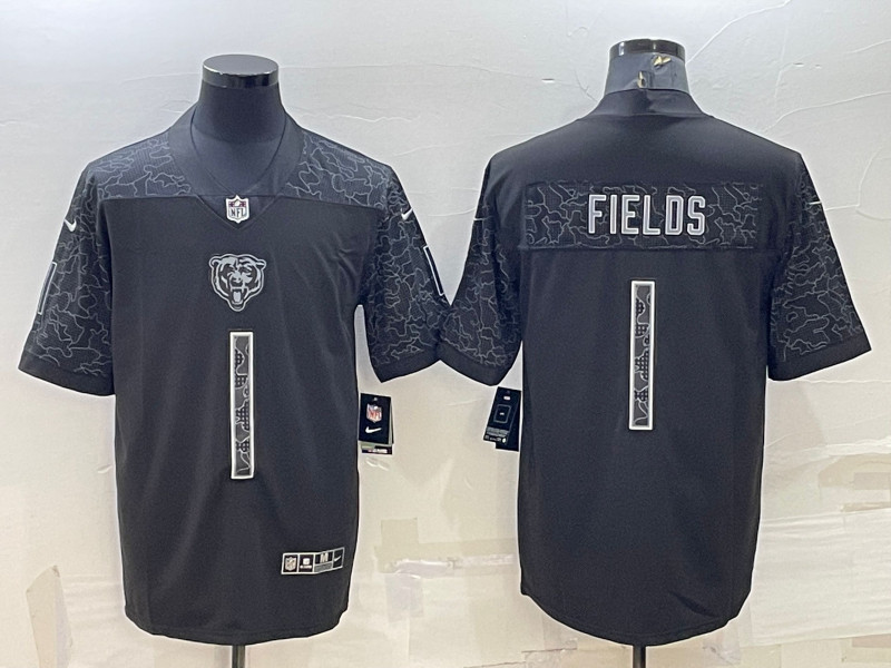 Nike Bears 1 Justin Fields Black RFLCTV Limited Jersey