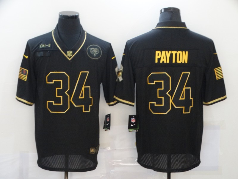 Nike Bears 34 Walter Payton Black Gold 2020 Salute To Service Limited Jersey