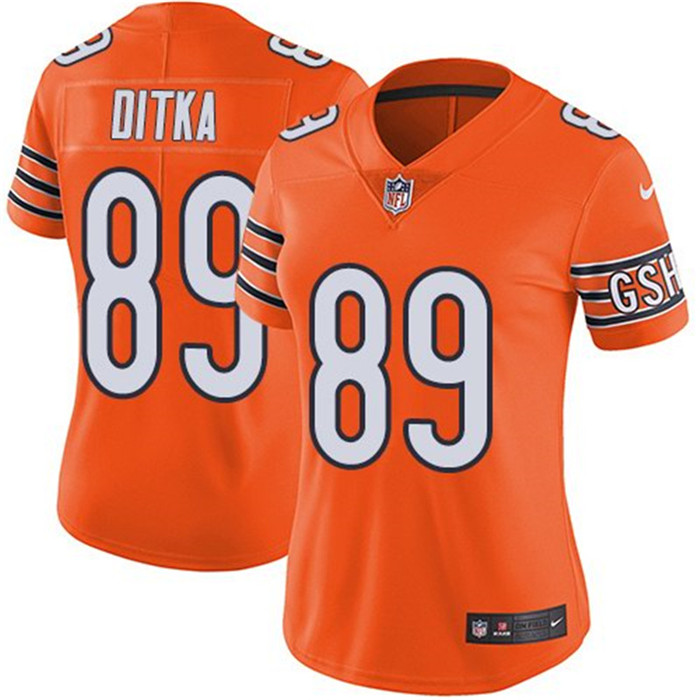  Bears 89 Mike Ditka Orange Women Vapor Untouchable Limited Jersey