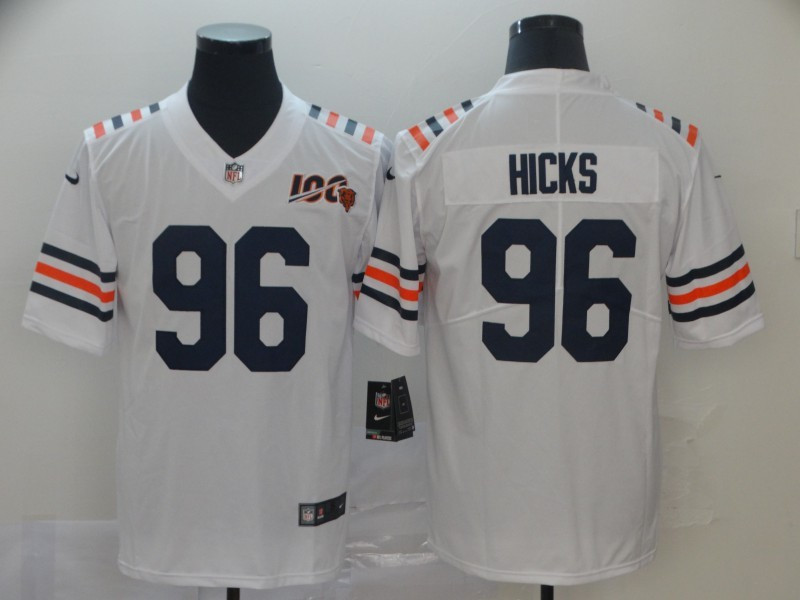 Nike Bears 96 Akiem Hicks White 2019 100th Season Alternate Classic Vapor Untouchable Limited Jersey