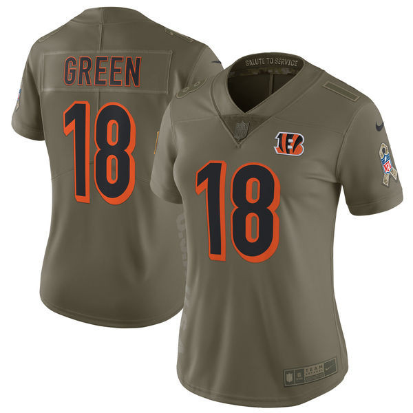  Bengals 18 A.J. Green Women Olive Salute To Service Limited Jersey