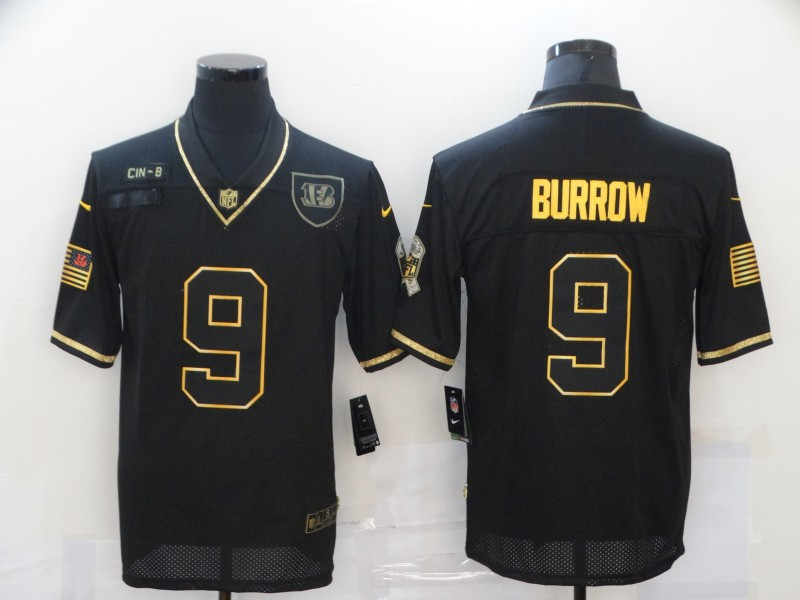 Nike Bengals 9 Joe Burrow Black Gold 2020 Salute To Service Limited Jersey