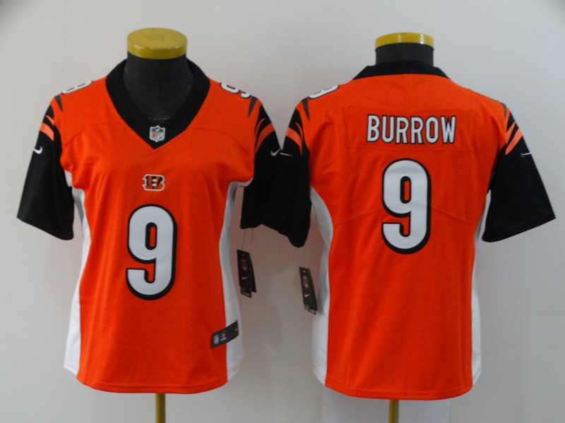 Nike Bengals 9 Joe Burrow Orange Women 2020 NFL Draft First Round Pick Vapor Untouchable Limited Jersey