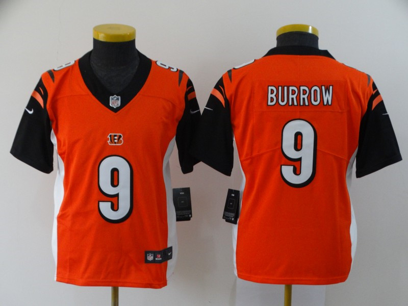 Nike Bengals 9 Joe Burrow Orange Youth 2020 NFL Draft First Round Pick Vapor Untouchable Limited Jersey