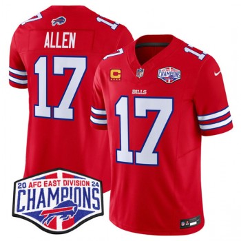 Nike Bills 17 Josh Allen Red 2024 AFC East Division Champions F.U.S.E. Vapor Limited with C Patch Men Jersey