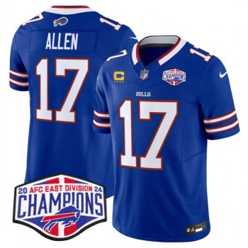 Nike Bills 17 Josh Allen Royal 2024 AFC East Division Champions with C Patch F.U.S.E. Vapor Limited Men Jersey