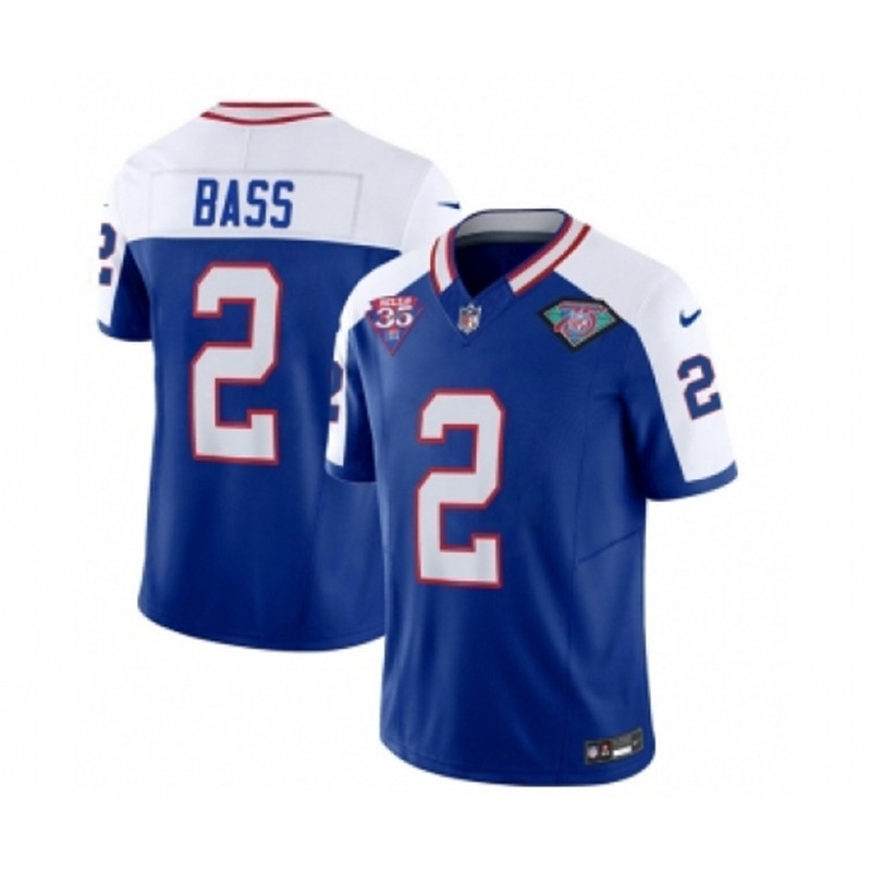 Nike Bills 2 Tyler Bass Blue White 2023 FUSE 75th Anniversary Throwback Vapor Untouchable Limited Football Stitched Jersey