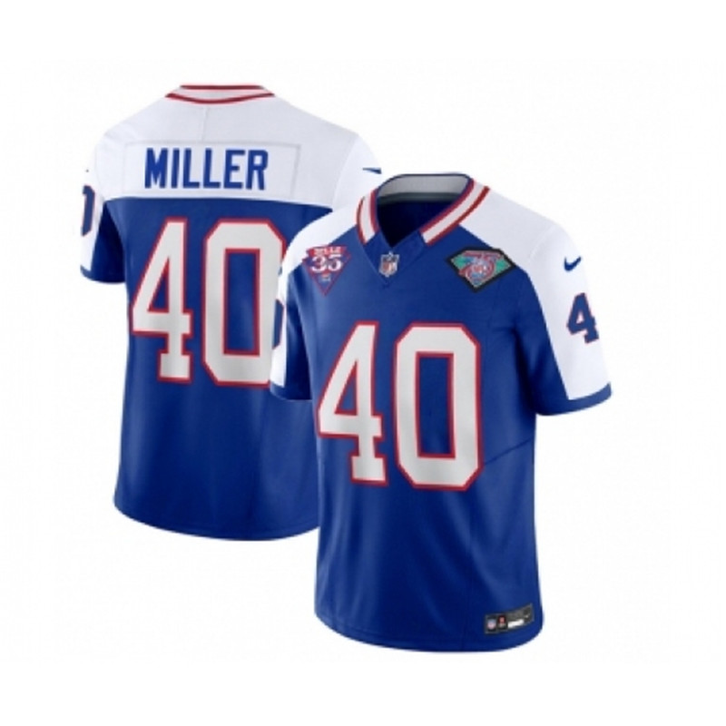Nike Bills 40 Von Miller Blue White 2023 FUSE 75th Anniversary Throwback Vapor Untouchable Limited Football Stitched Jersey