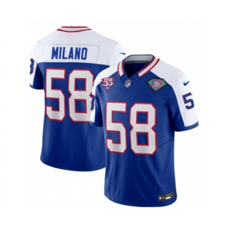 Nike Bills 58 Matt Milano Blue White 2023 FUSE 75th Anniversary Throwback Vapor Untouchable Limited Football Stitched Jersey