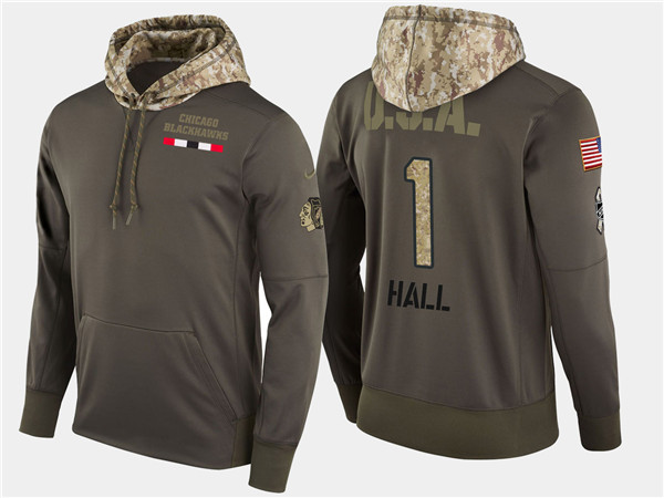  Blackhawks 1 Glenn Hall Retired Olive Salute To Service Pullover Hoodie