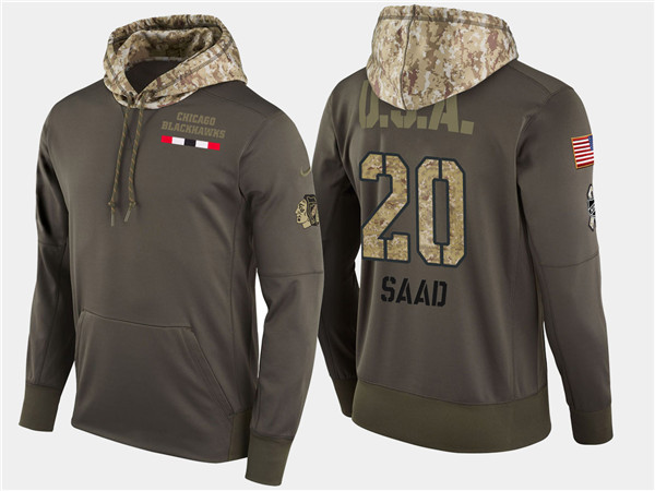  Blackhawks 20 Brandon Saad Olive Salute To Service Pullover Hoodie