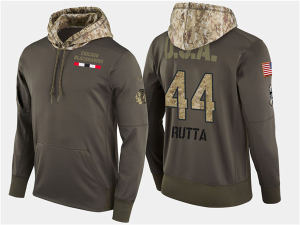  Blackhawks 44 Jan Rutta Olive Salute To Service Pullover Hoodie