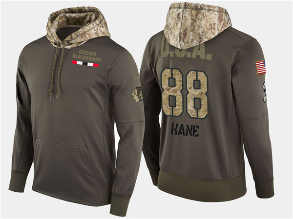  Blackhawks 88 Patrick Kane Olive Salute To Service Pullover Hoodie