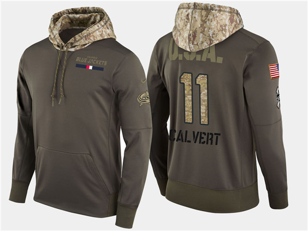  Blue Jackets 11 Matt Calvert Olive Salute To Service Pullover Hoodie