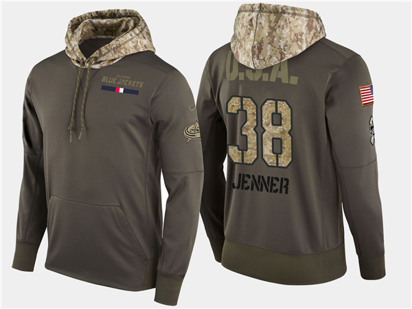  Blue Jackets 38 Boone Jenner Olive Salute To Service Pullover Hoodie