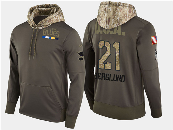  Blues 21 Patrik Berglund Olive Salute To Service Pullover Hoodie