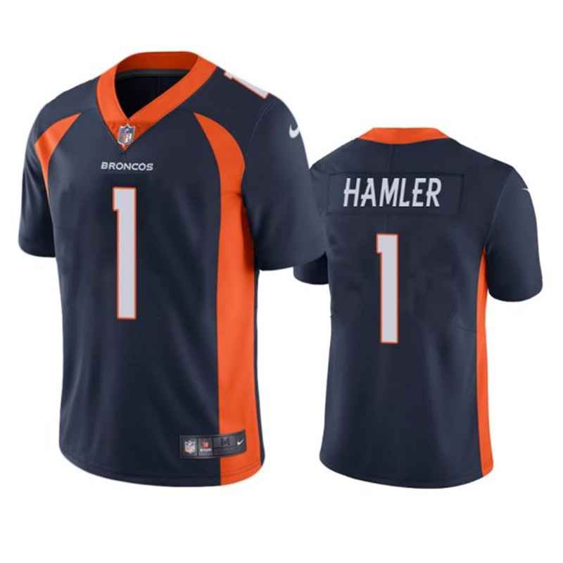 Nike Broncos 1 KJ Hamler Navy Vapor Untouchable Limited Jersey