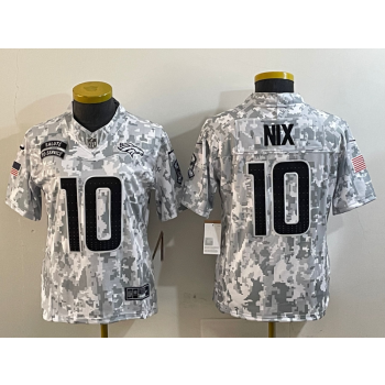 Nike Broncos 10 Bo Nix Arctic Camo 2024 F.U.S.E. Salute to Service Limited Women Jersey