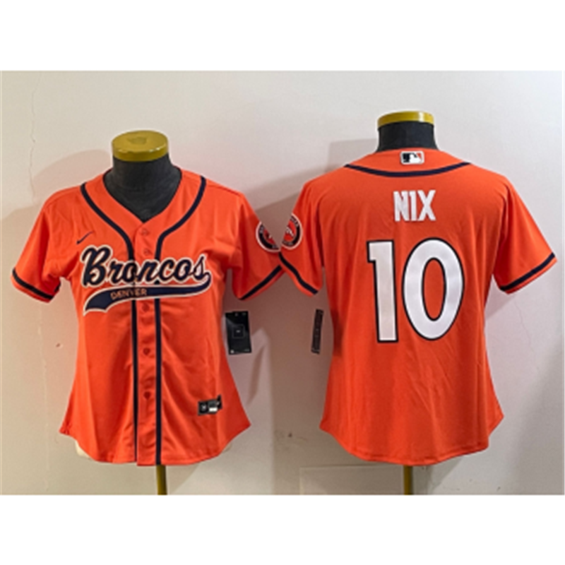 Nike Broncos 10 Bo Nix Orange Vapor Baseball Limited Women Jersey