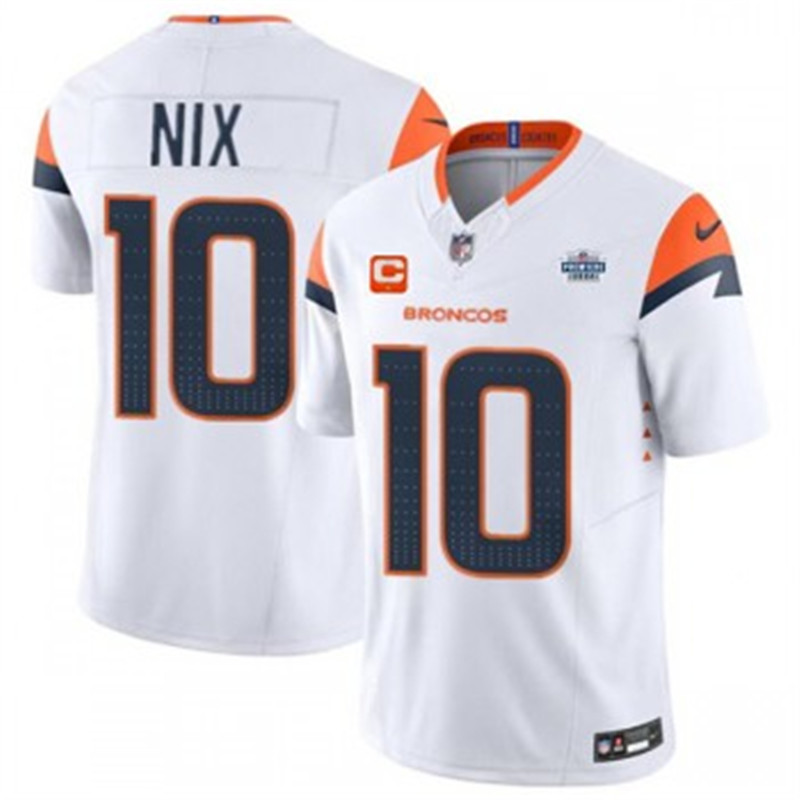 Nike Broncos 10 Bo Nix White F.U.S.E. Vapor Limited Men Jersey with C Patch