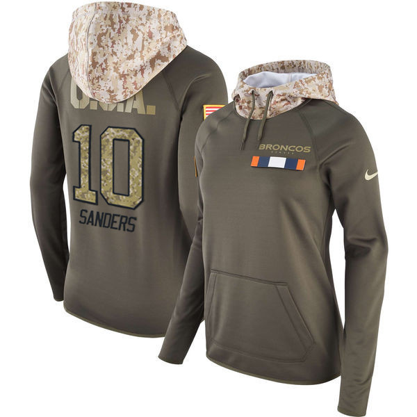  Broncos 10 Emmanuel Sanders Olive Women Salute To Service Pullover Hoodie