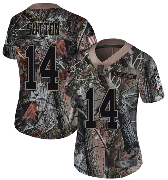  Broncos 14 Courtland Sutton Camo Women Rush Limited Jersey