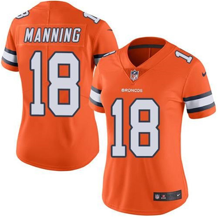  Broncos 18 Peyton Manning Orange Women Color Rush Limited Jersey