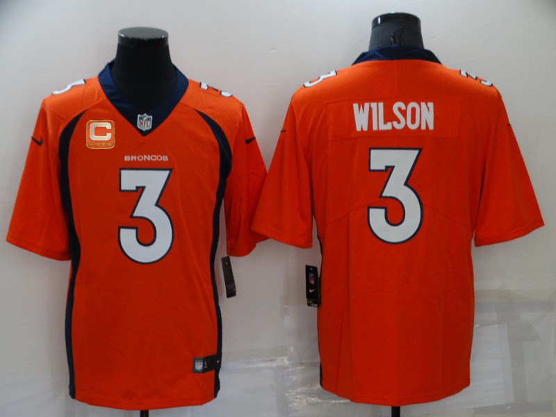 Nike Broncos 3 Russell Wilson Orange C Patch Vapor Untouchable Limited Jersey