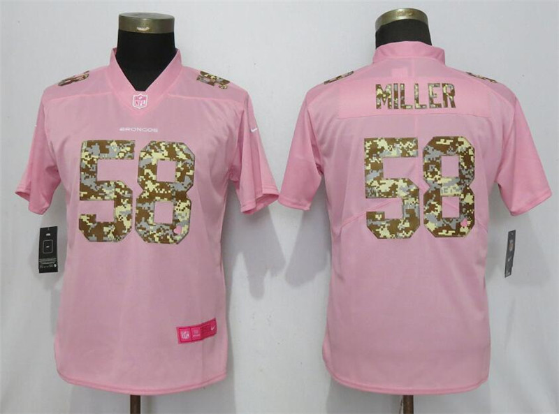 Nike Broncos 58 Von Miller Pink Camo Fashion Women Limited Jersey