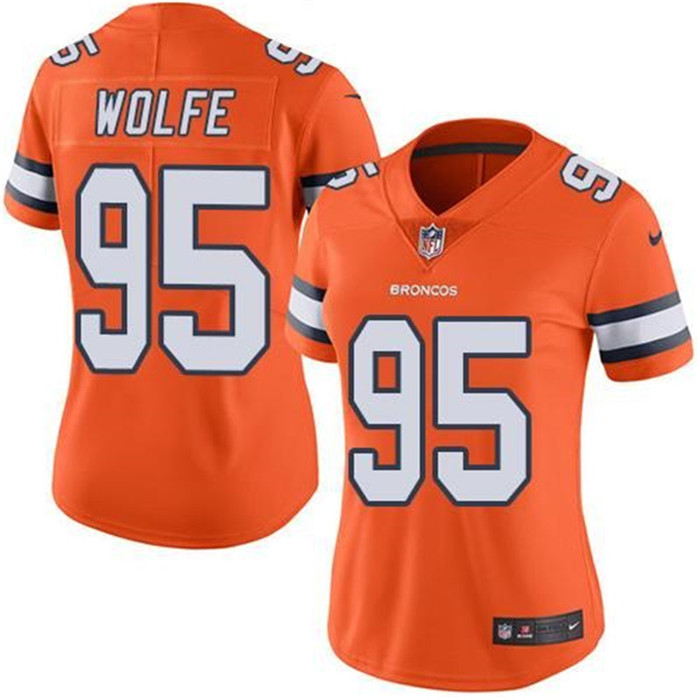  Broncos 95 Derek Wolfe Orange Women Color Rush Limited Jersey