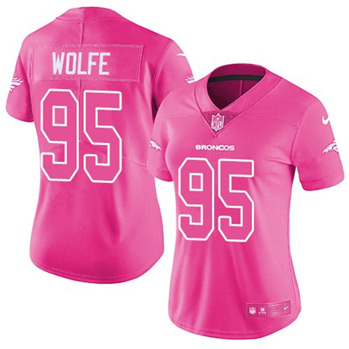  Broncos 95 Derek Wolfe Pink Women Rush Limited Jersey