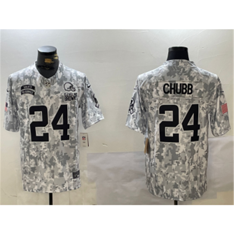 Nike Browns 24 Nick Chubb Arctic Camo 2024 F.U.S.E. Salute to Service Limited Men Jersey