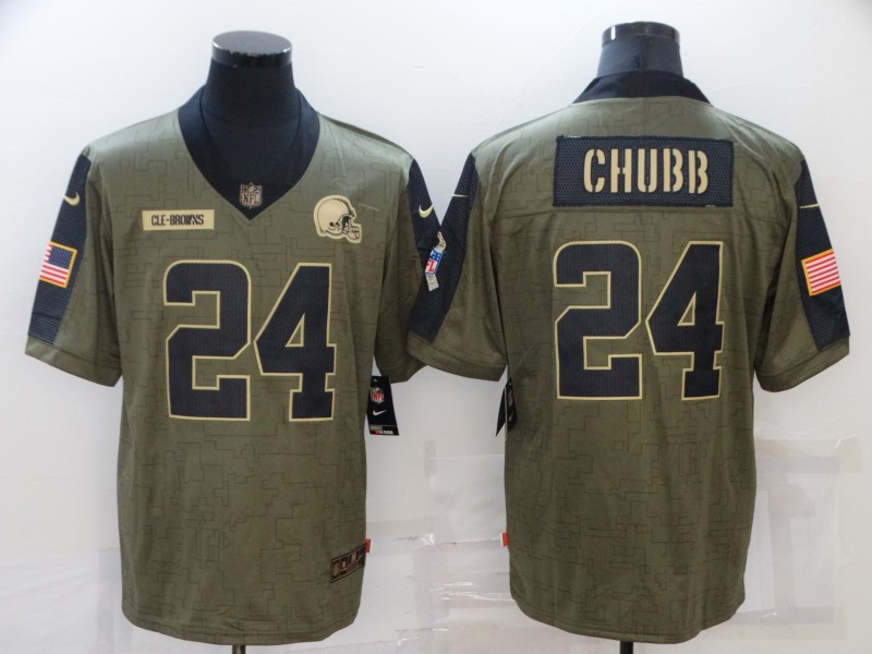 Nike Browns 24 Nick Chubb Olive 2021 Salute To Service Limited Jersey