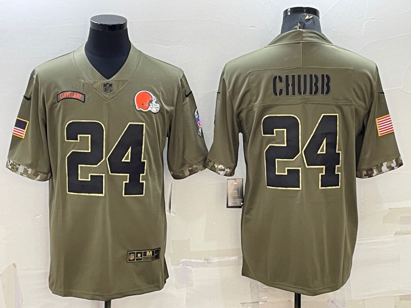 Nike Browns 24 Nick Chubb Olive 2022 Salute To Service Limited Jersey
