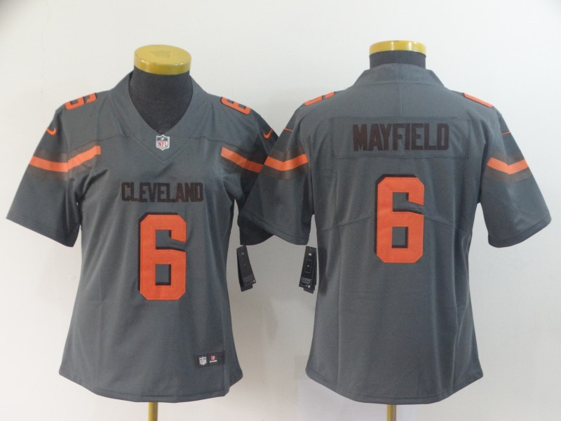 Nike Browns 6 Baker Mayfield Gray Women Inverted Legend Limited Jersey