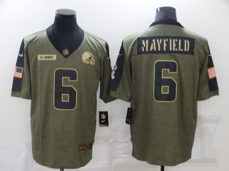 Nike Browns 6 Baker Mayfield Olive 2021 Salute To Service Limited Jersey