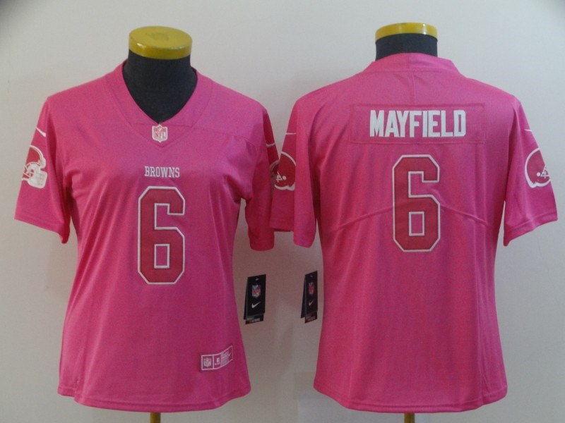 Nike Browns 6 Baker Mayfield Pink Women Rush Limited Jersey