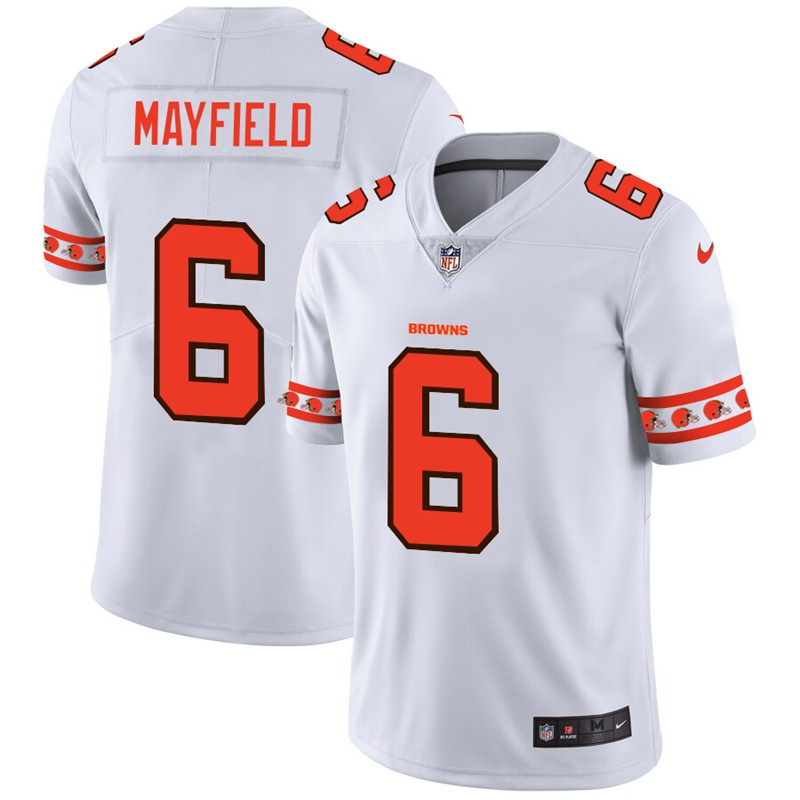 Nike Browns 6 Baker Mayfield White Team Logos Fashion Vapor Limited Jersey