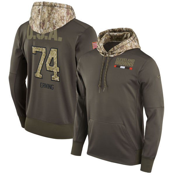  Browns 74 Cameron Erving Olive Salute To Service Pullover Hoodie
