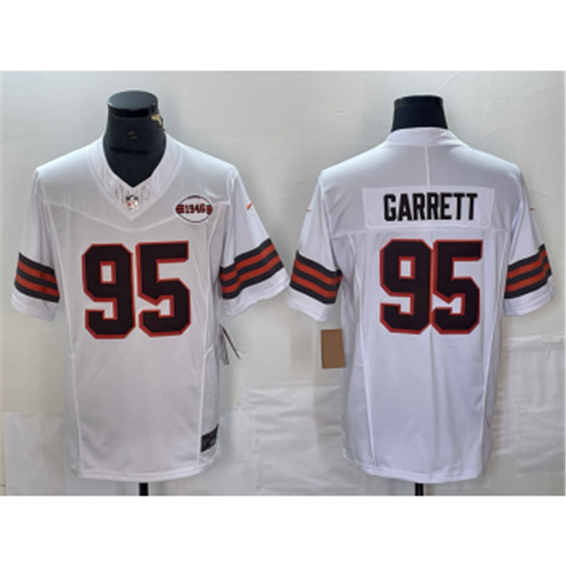 Nike Browns 95 Myles Garrett White 1946 Patch 2023 F.U.S.E Vapor Limited Men Jersey