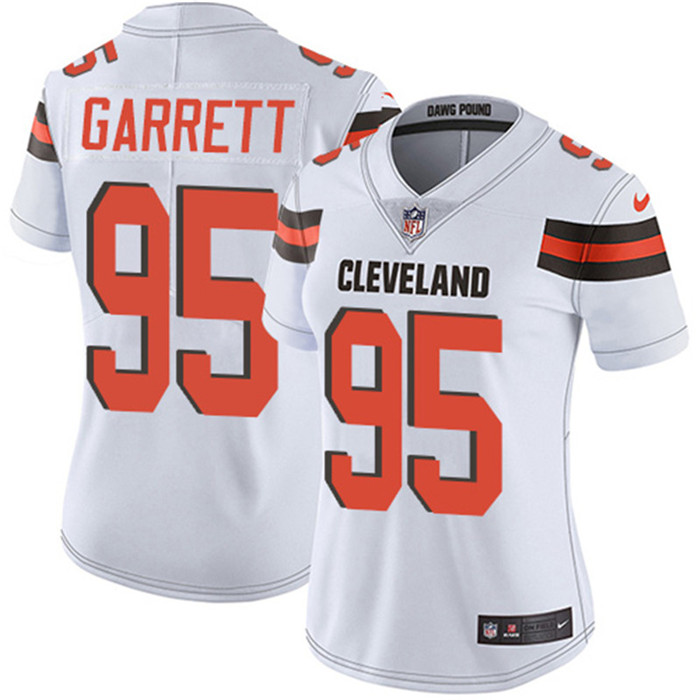  Browns 95 Myles Garrett White Women Vapor Untouchable Limited Jersey